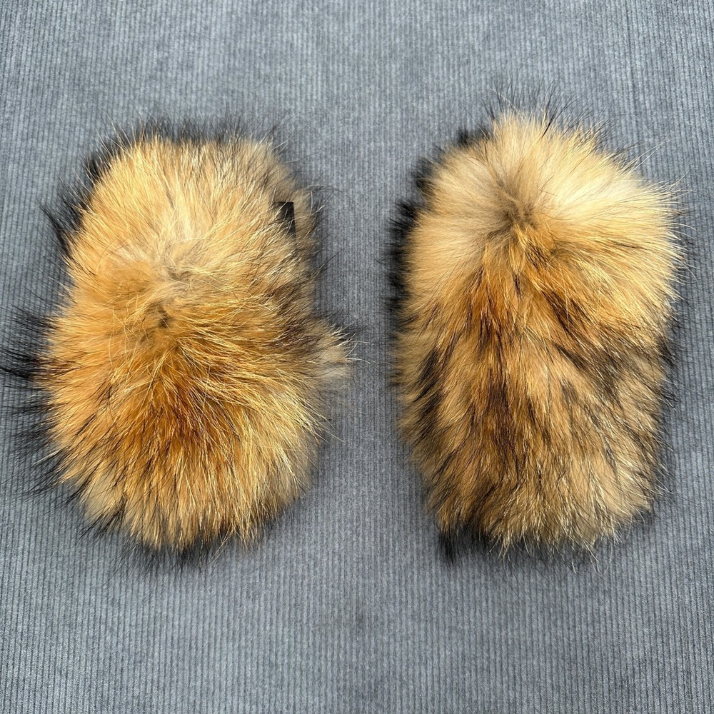 Genuine Raccoon Fur Cuff‎ Attachments Natural Tan Brown Black Trim Pair 8x5